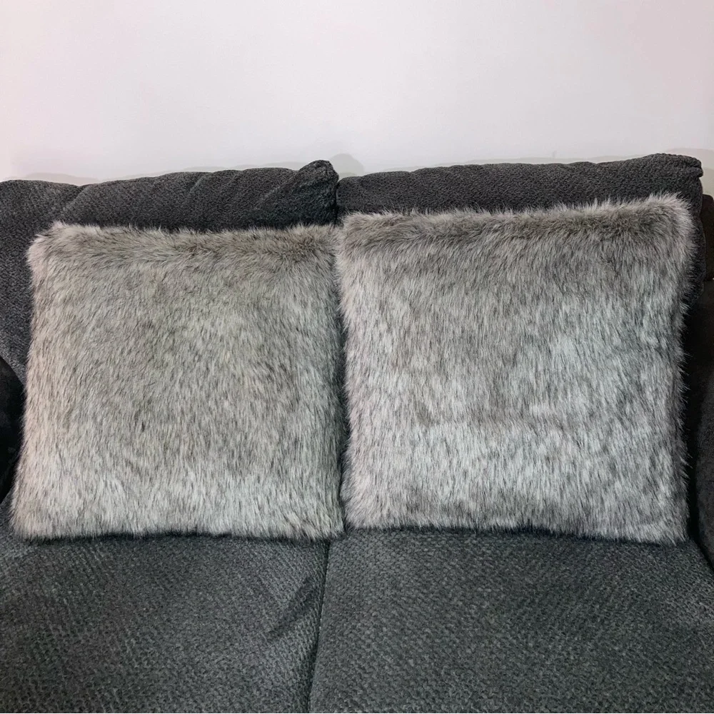 Grey Fluffy Faux Fur Large Couch Throw Pillows NEW